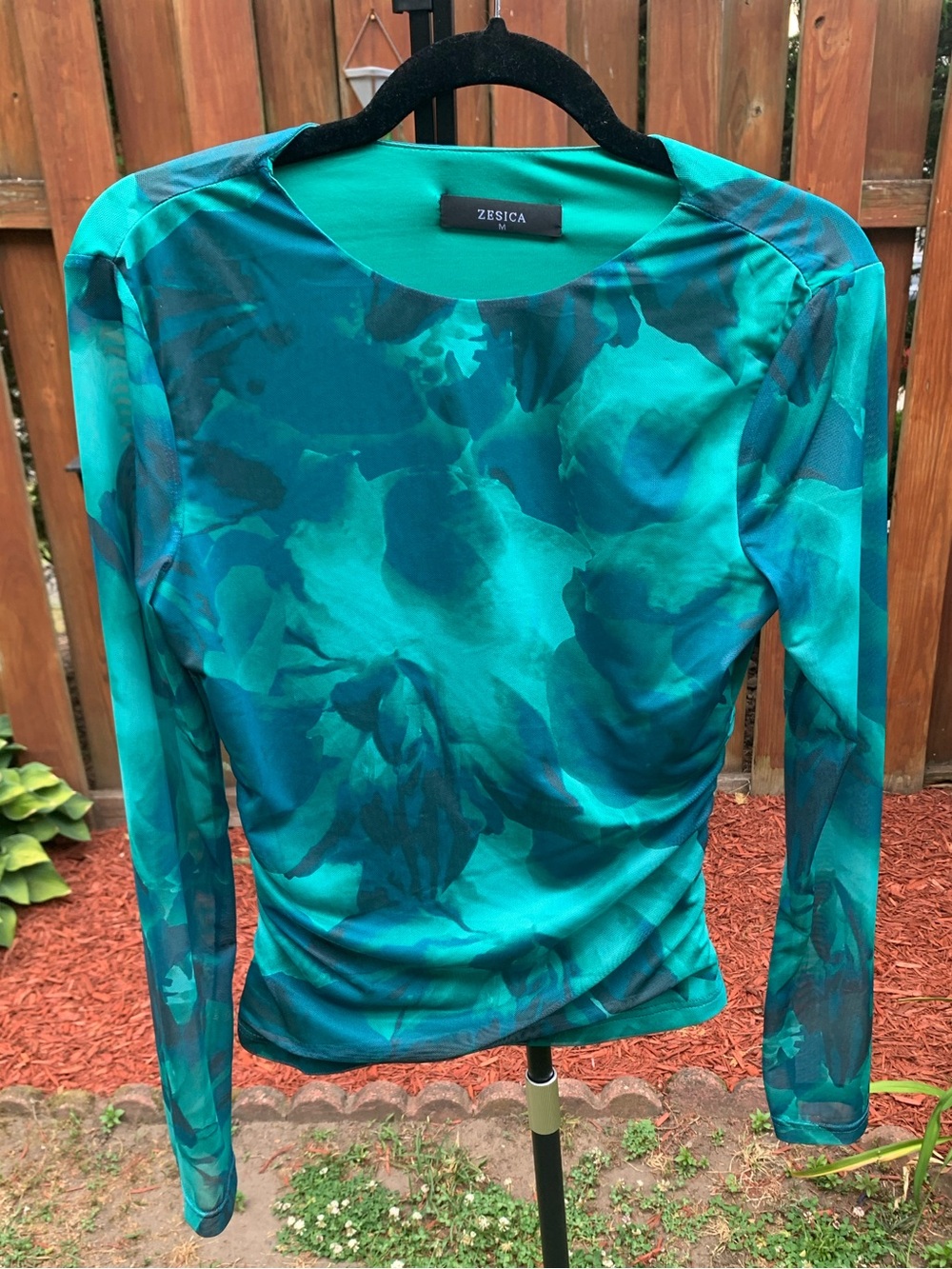 Zesica Teal Long Sleeve Floral-Print Top